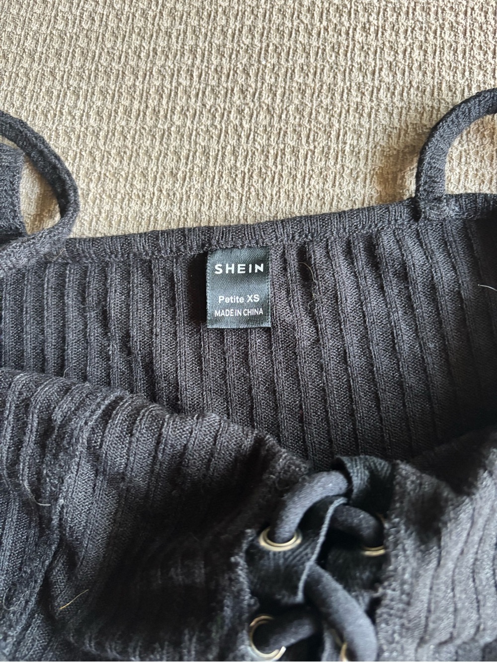 SHEIN Black Ribbed Lace-Up Spaghetti Strap Crop Top - Picture 3 of 3